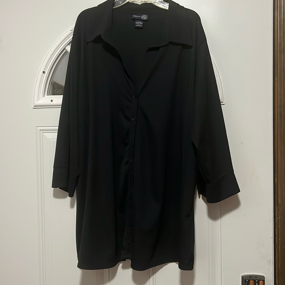 Lane Bryant Venezia Jean Clothing Co. black 3/4 length sleeve button down blouse